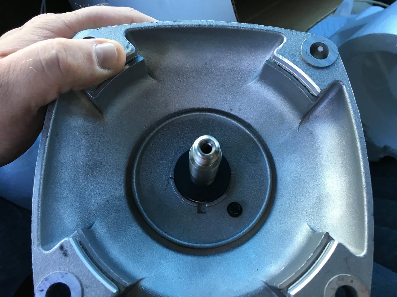 Sunny Clean Pool technician inspecting interior of pool pump motor housing